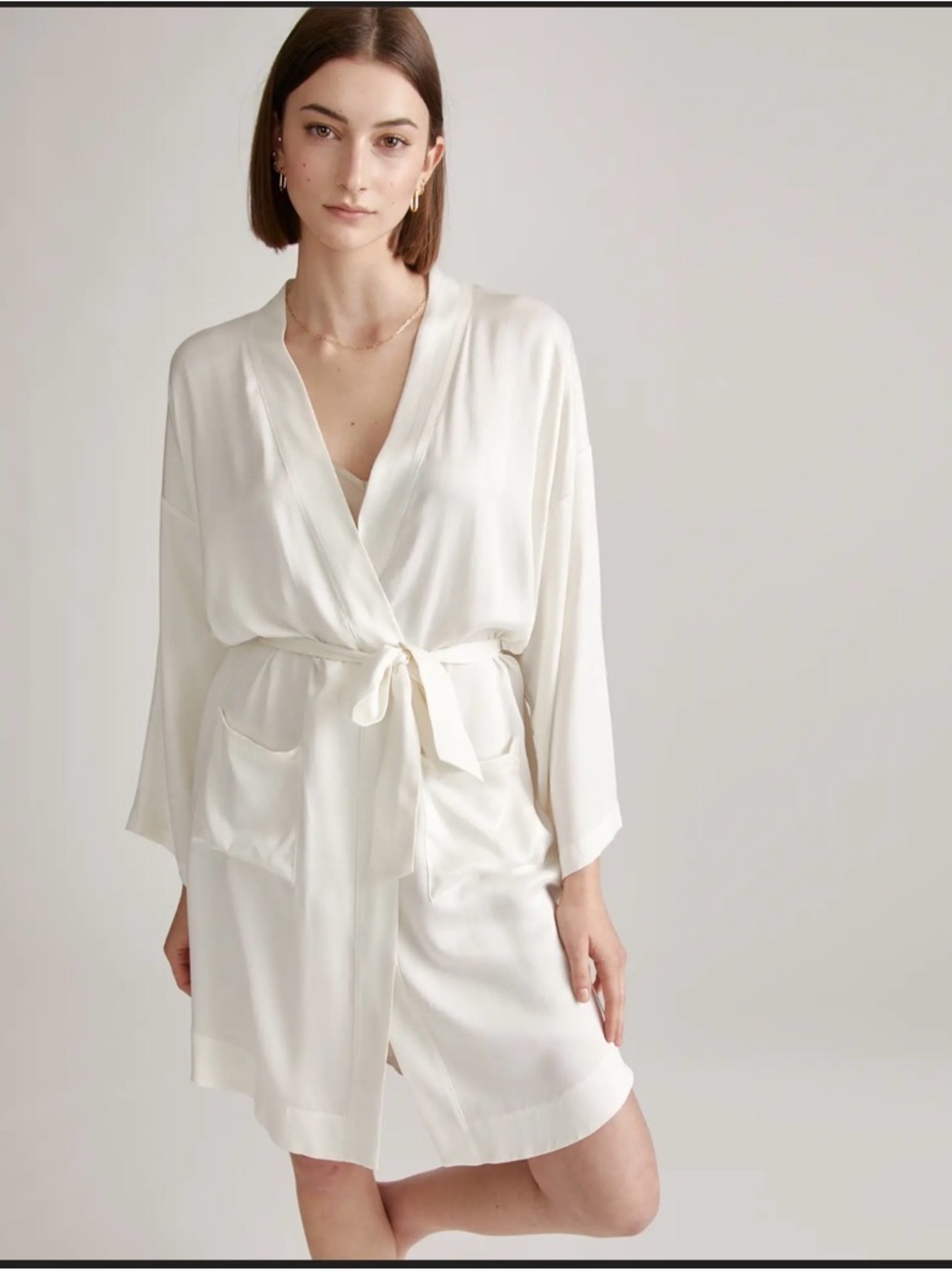 Quince 100% Silk White Ivory Robe Washable Small Bridal Wedding Spa Luxury $119